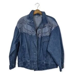 Elegant Blue Denim Jacket with Lace Accents